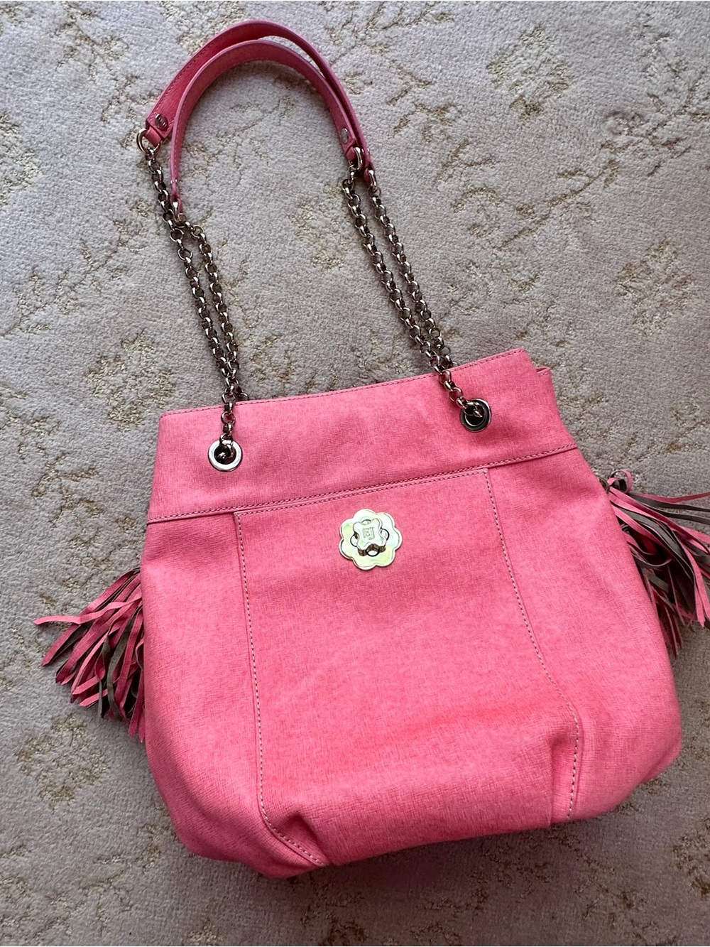 Eric Javits Pink Shoulder Bag with Chain Straps